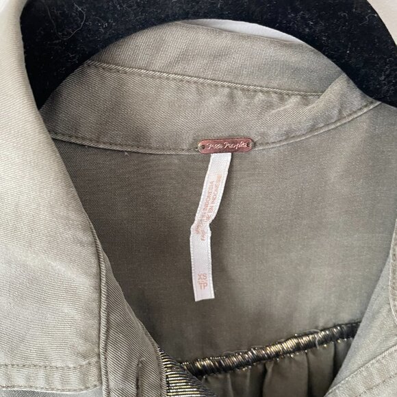 FREE People Off Campus Button Up Shirt Collared Long Sleeve Casual Army Green XS - Picture 6 of 10